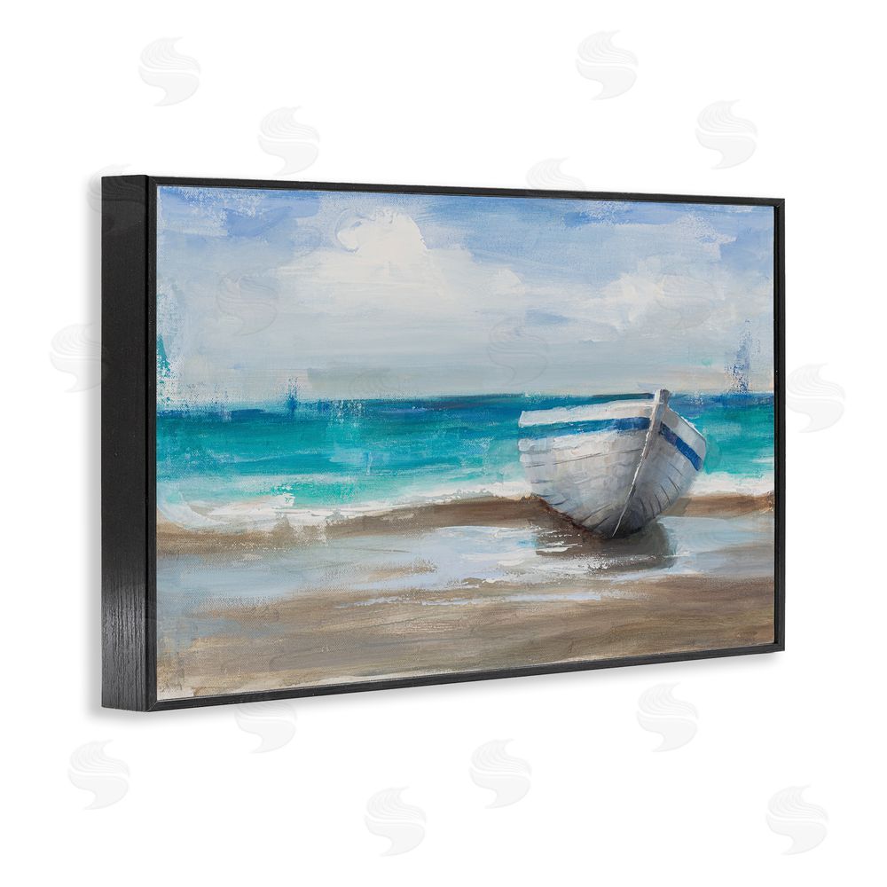 Cloverfield & Co. Painterly Boat On The Shore Black Framed Giclee Wall Art Print