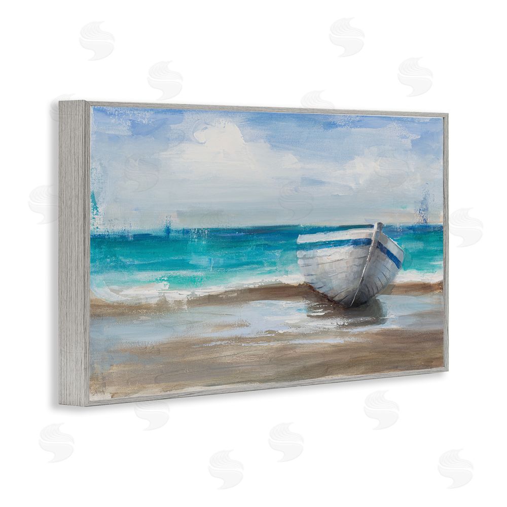 Cloverfield & Co. Painterly Boat On The Shore Gray Framed Giclee Wall Art Print