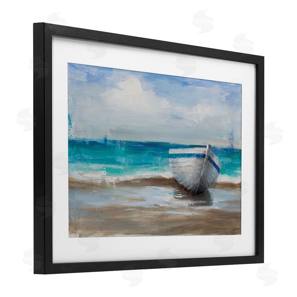 Cloverfield & Co. Painterly Boat On The Shore Black Framed Print Under Glass Wall Art