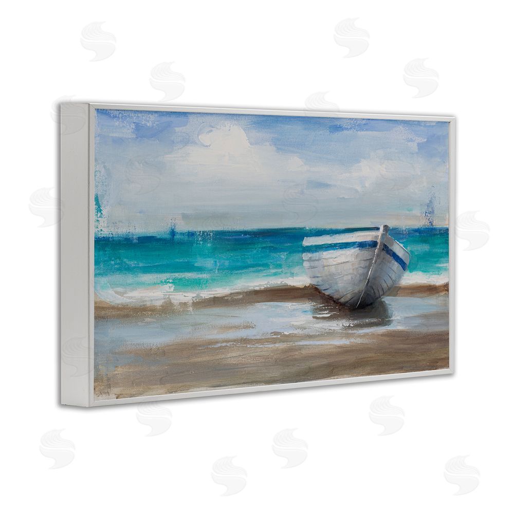 Cloverfield & Co. Painterly Boat On The Shore White Framed Giclee Wall Art Print