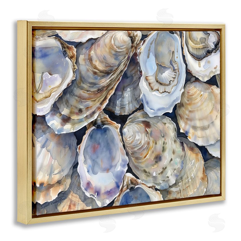 Heidi Kuntz Oyster Shellabration Pile Gold Floating Frame Canvas Wall Art Print