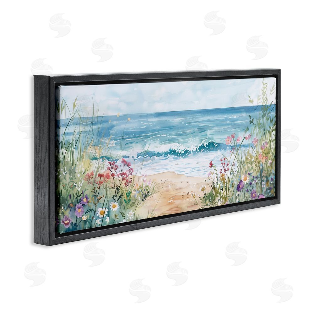 Heidi Kuntz Wildflower Seascape Beach Black Floating Frame Canvas Wall Art Print