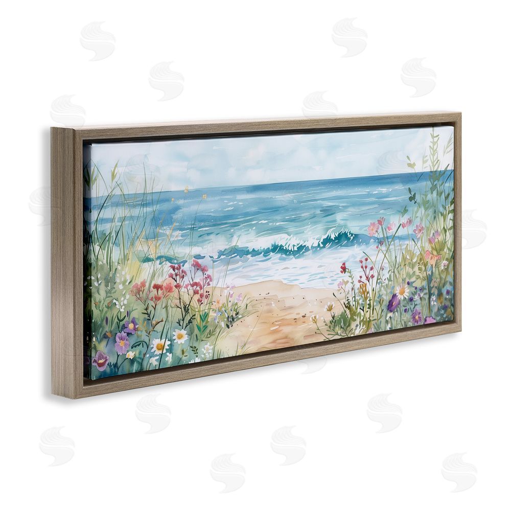 Heidi Kuntz Wildflower Seascape Beach Brown Floating Frame Canvas Wall Art Print