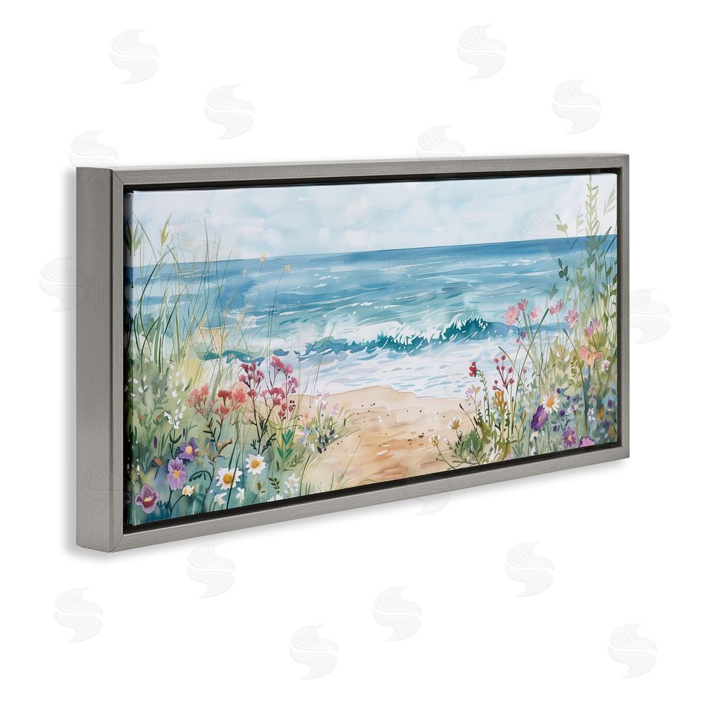 Heidi Kuntz Wildflower Seascape Beach Gray Floating Frame Canvas Wall Art Print