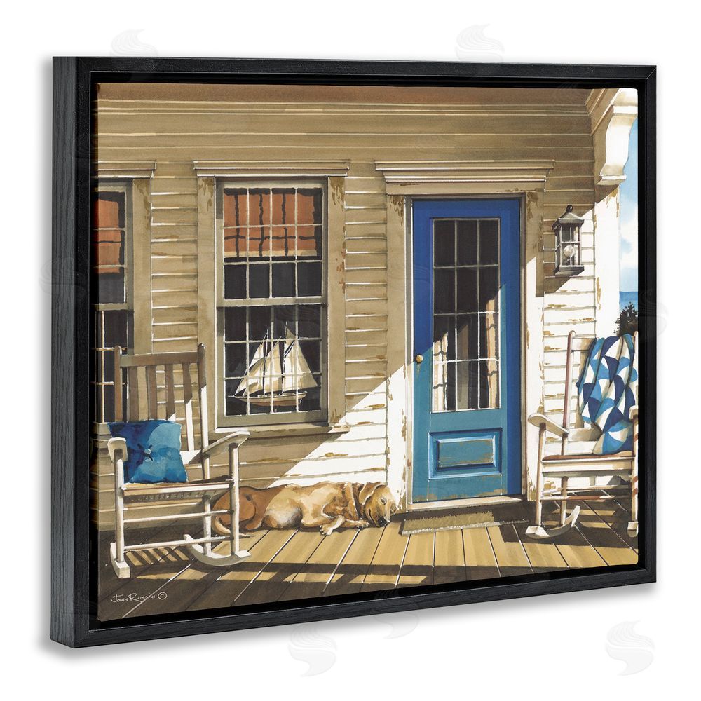 John Rossini Front Porch Gathering Black Floating Frame Canvas Wall Art Print