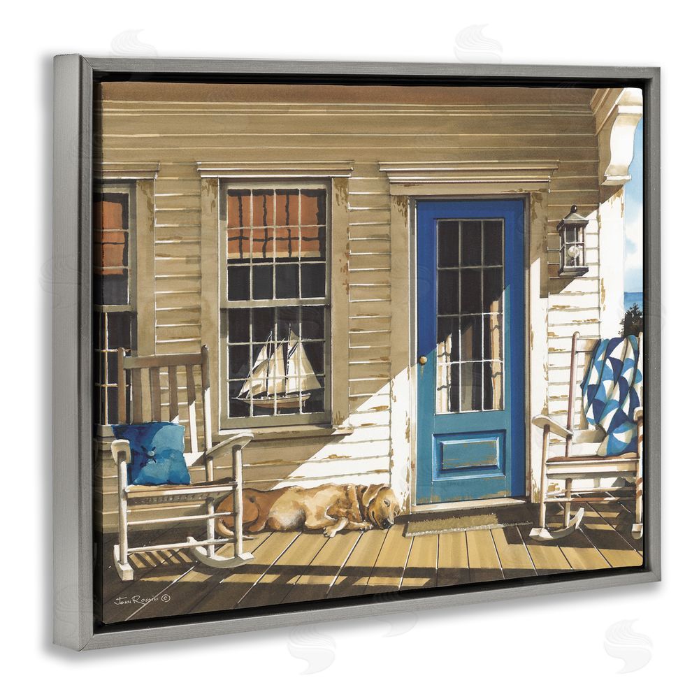 John Rossini Front Porch Gathering Gray Floating Frame Canvas Wall Art Print