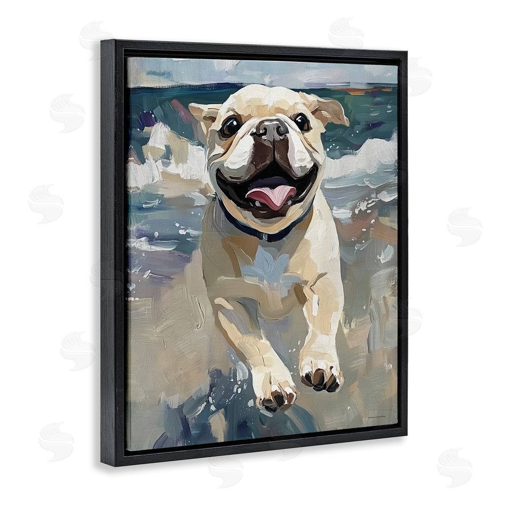Svetlana Aleynikova Sunny Paws Dog on Beach Black Floating Frame Canvas Wall Art Print