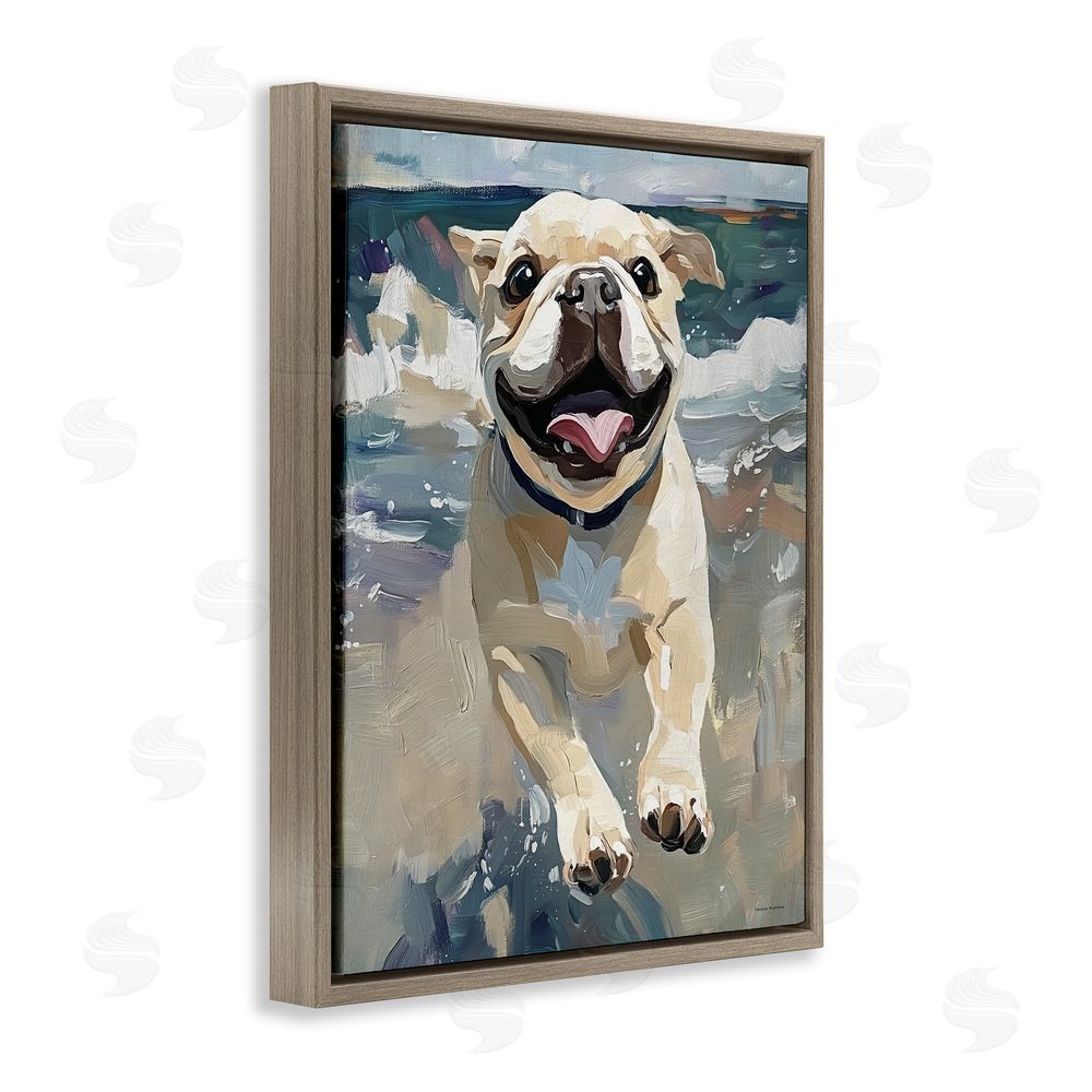 Svetlana Aleynikova Sunny Paws Dog on Beach Brown Floating Frame Canvas Wall Art Print