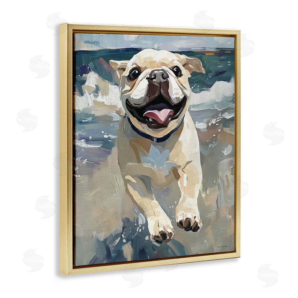 Svetlana Aleynikova Sunny Paws Dog on Beach Gold Floating Frame Canvas Wall Art Print