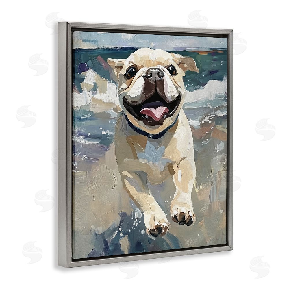 Svetlana Aleynikova Sunny Paws Dog on Beach Gray Floating Frame Canvas Wall Art Print