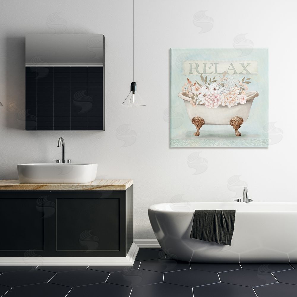 Mollie B. Relax Floral Tub Canvas Wall Art Print in Room