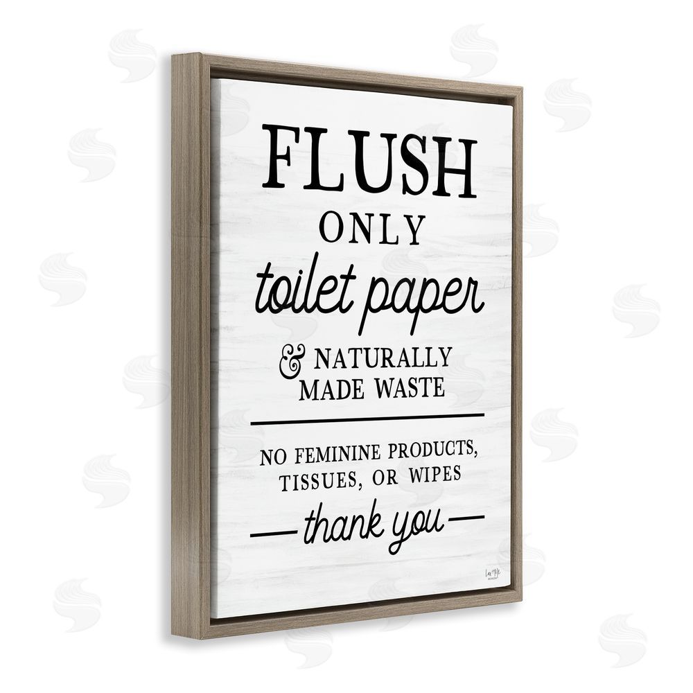Lux + Me Designs Flush Only Toilet Paper Rules Brown Floating Frame Canvas Wall Art Print