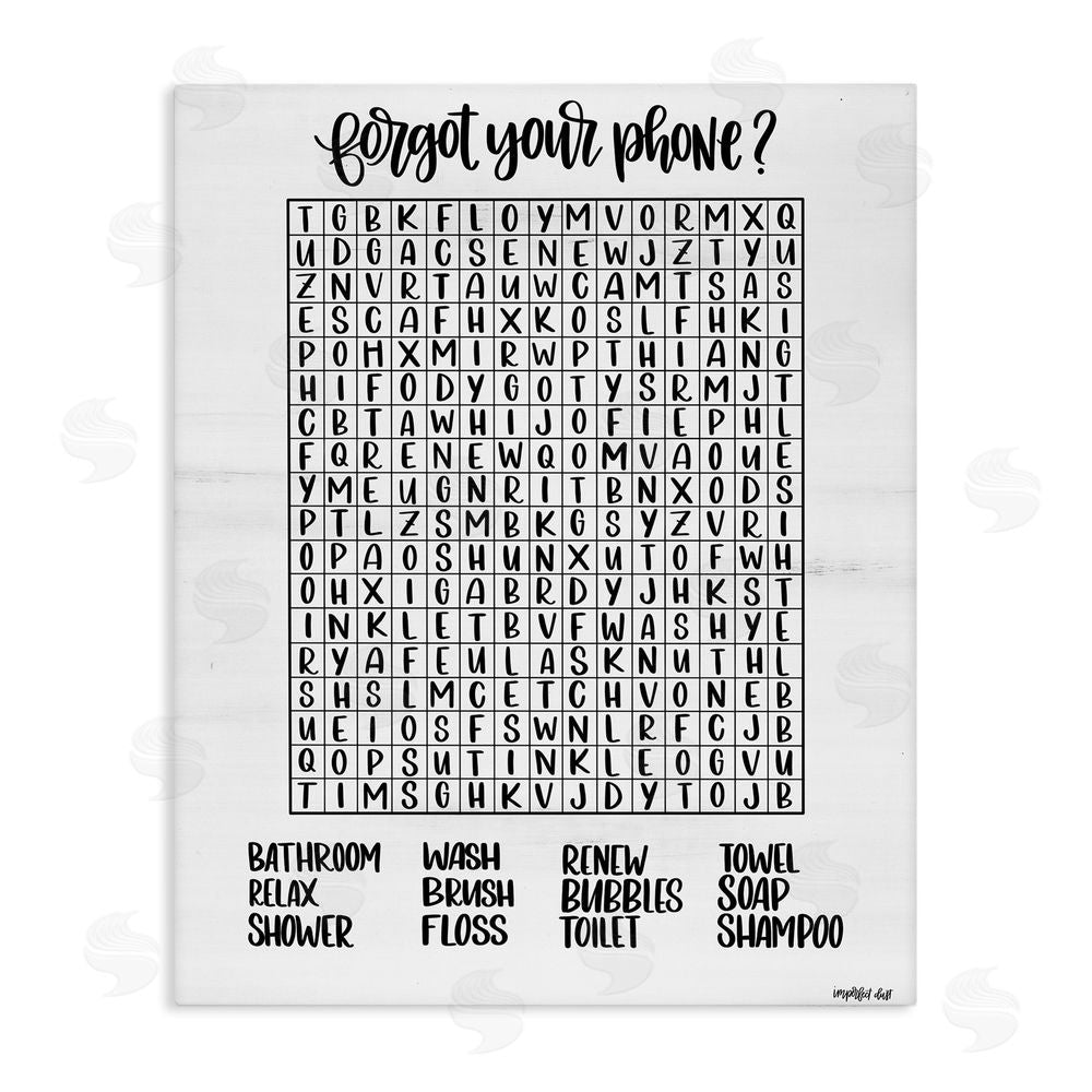 Imperfect Dust Forgot Phone Bathroom Wordsearch Stretched Canvas Wall Art Print