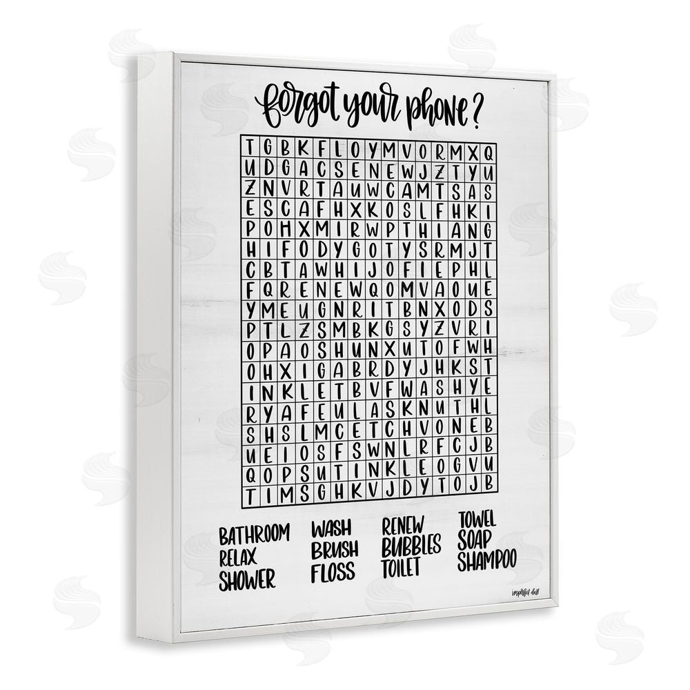 Imperfect Dust Forgot Phone Bathroom Wordsearch White Framed Giclee Wall Art Print
