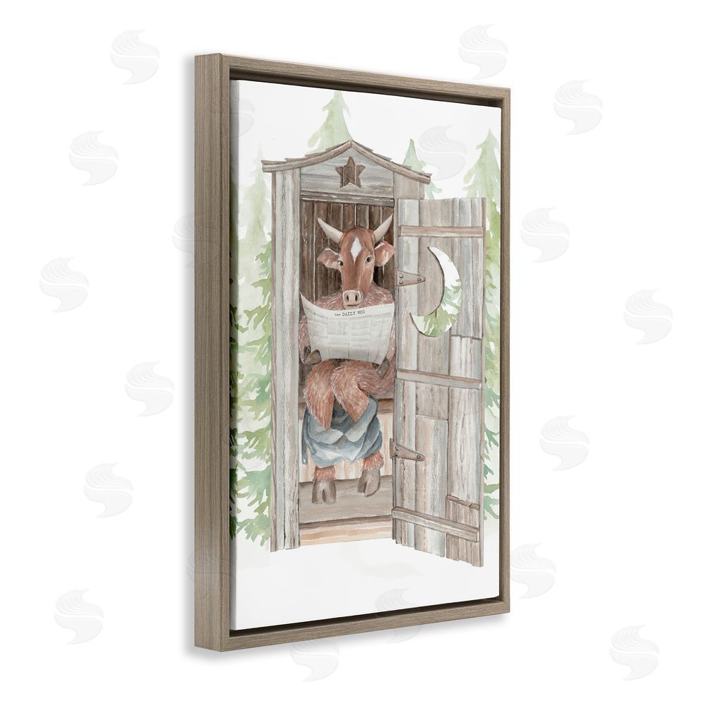 Cindy Jacobs Daily Moo Outhouse Reading Brown Floating Frame Canvas Wall Art Print