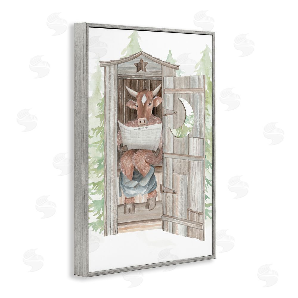 Cindy Jacobs Daily Moo Outhouse Reading Gray Framed Giclee Wall Art Print