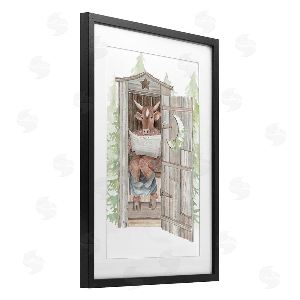 Cindy Jacobs Daily Moo Outhouse Reading Black Framed Print Under Glass Wall Art