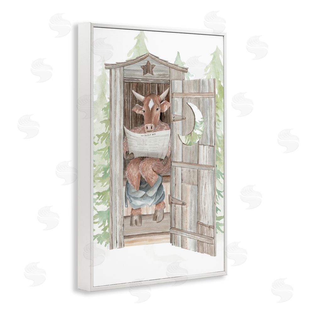 Cindy Jacobs Daily Moo Outhouse Reading White Framed Giclee Wall Art Print