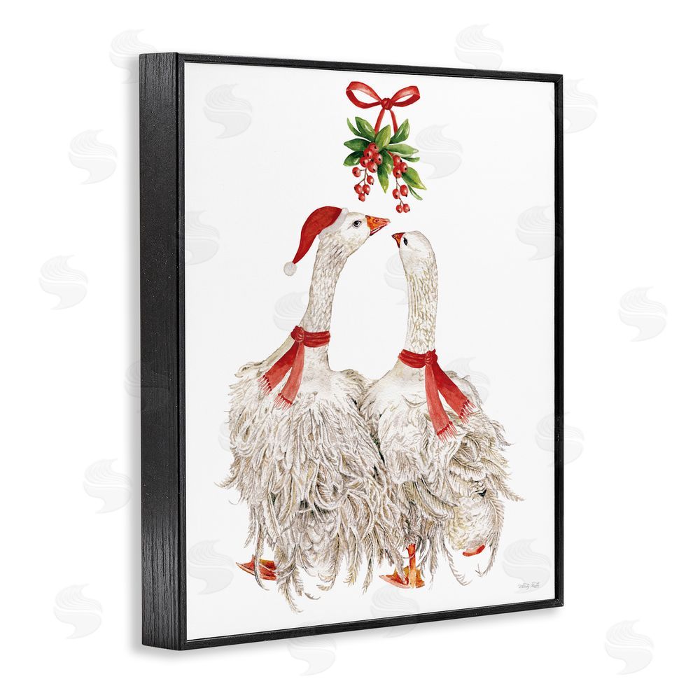 Cindy Jacobs Romantic Geese under Mistletoe Black Framed Giclee Art Print