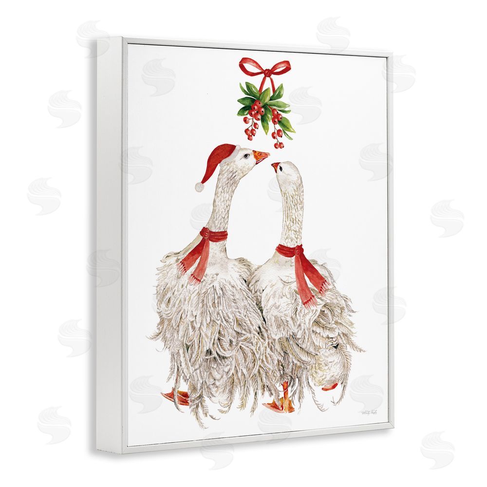 Cindy Jacobs Romantic Geese under Mistletoe White Frame Giclee Art Print
