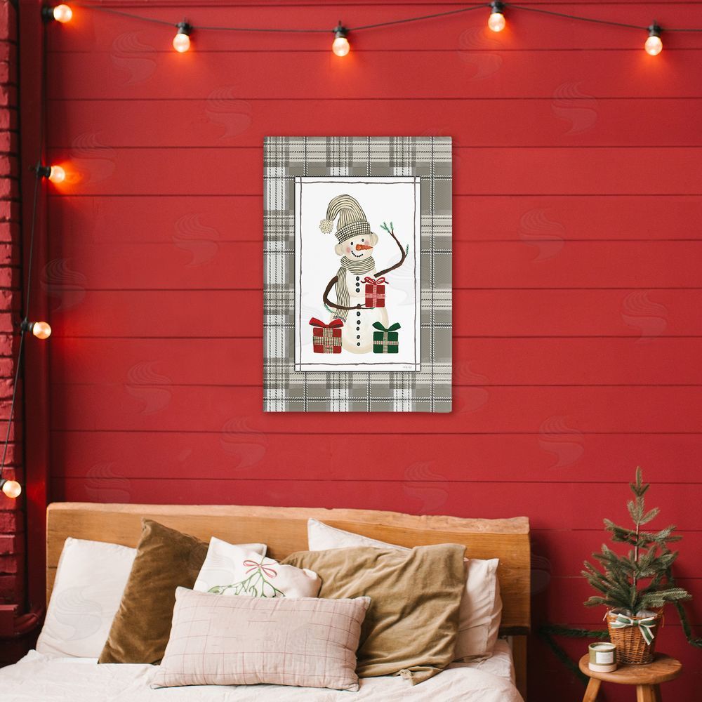 Cindy Jacobs Cozy Winter Snowman Green Plaid Canvas Art on Wall