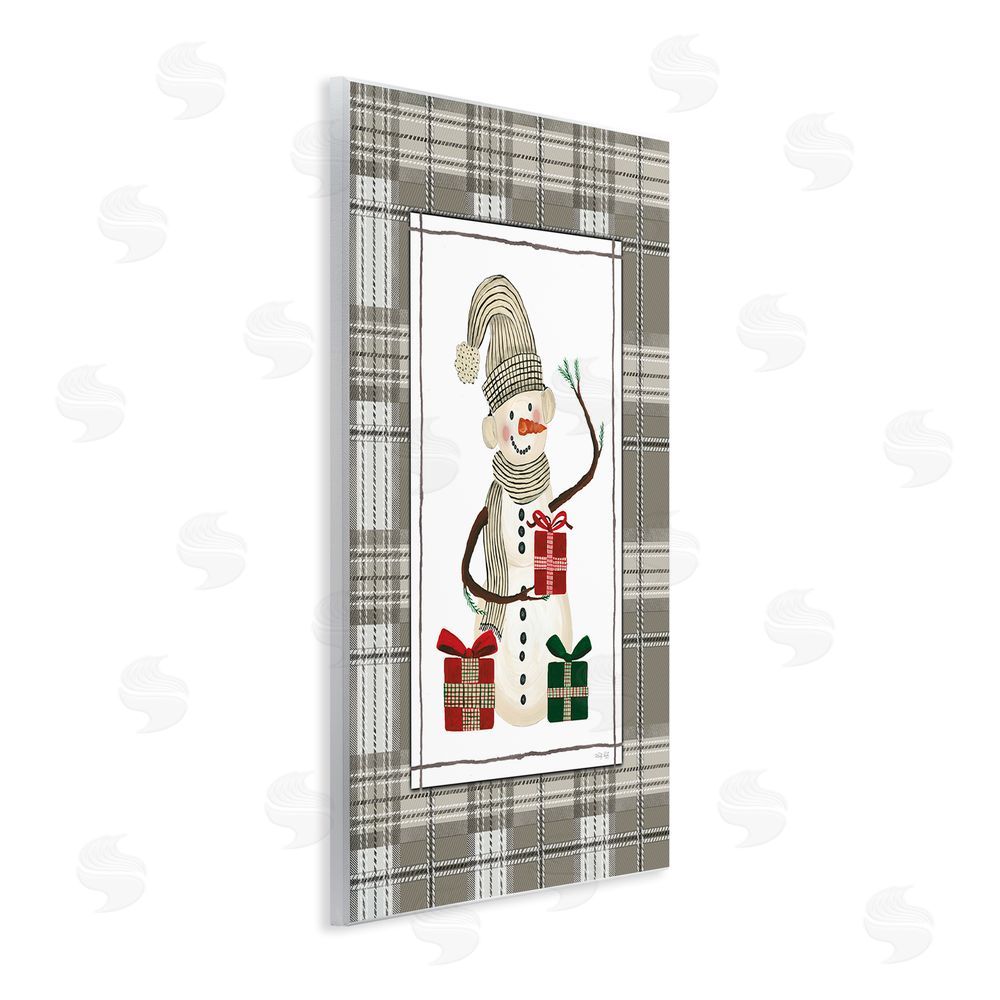 Cindy Jacobs Cozy Winter Snowman Green Plaid Wall Plaque Art Print
