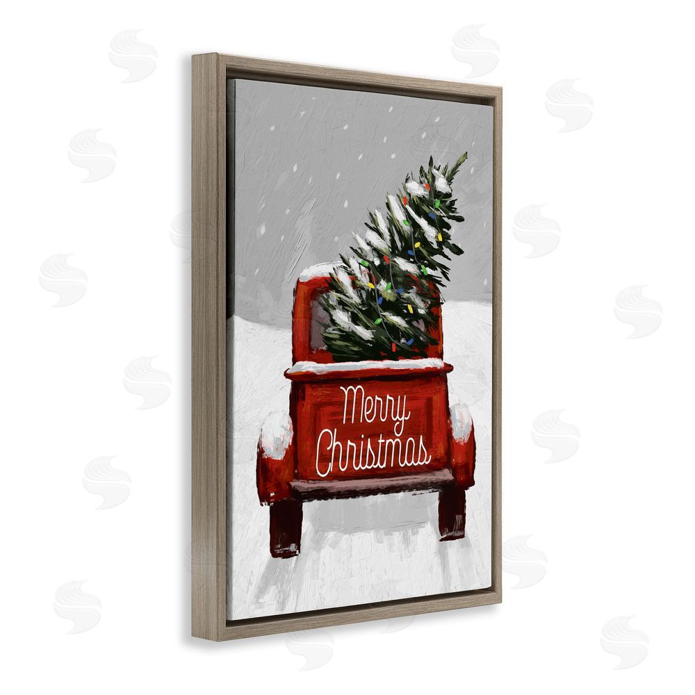 Dogwood Portfolio Merry Christmas Snowy Tree Truck Brown Floating Frame Canvas Art Print
