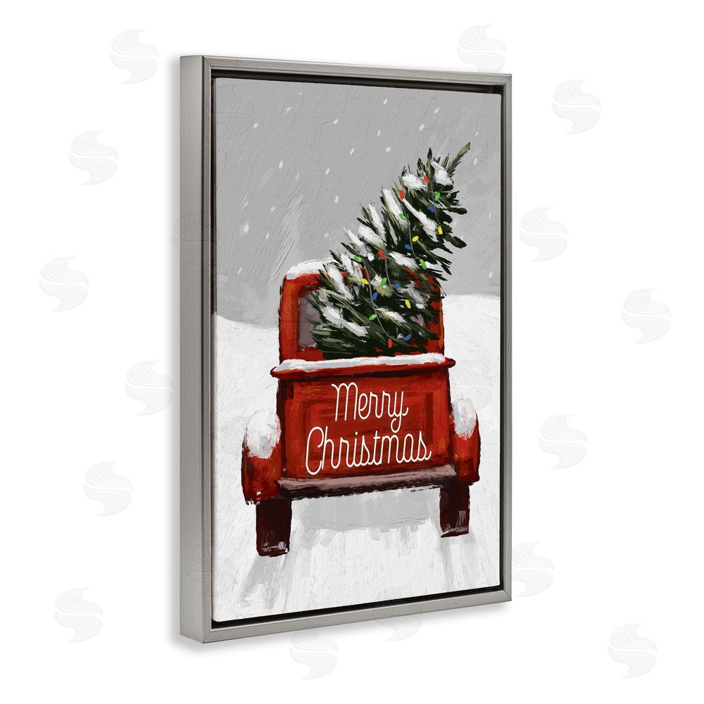 Dogwood Portfolio Merry Christmas Snowy Tree Truck Gray Floating Frame Canvas Art Print