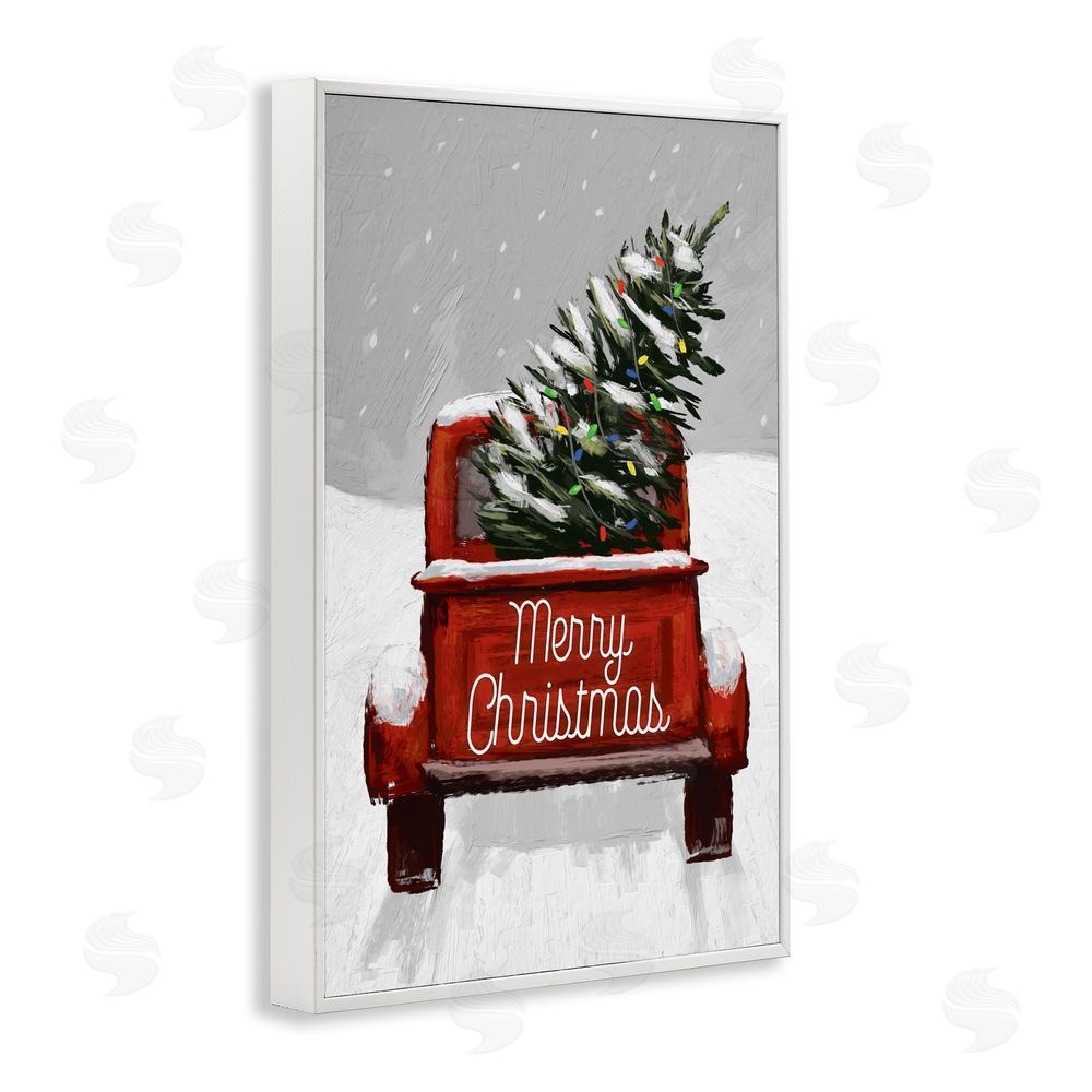 Dogwood Portfolio Merry Christmas Snowy Tree Truck White Frame Giclee Art Print