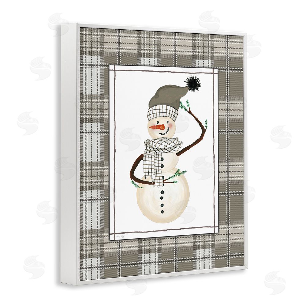 Cindy Jacobs Winter Snowman Green Plaid White Frame Giclee Art Print