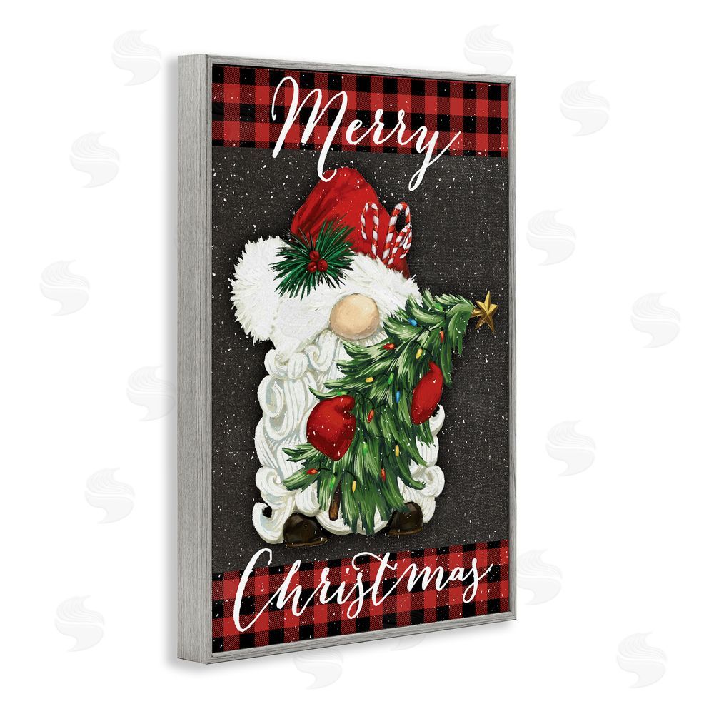 Dogwood Portfolio Merry Christmas Gnome & Plaid Gray Framed Giclee Art Print