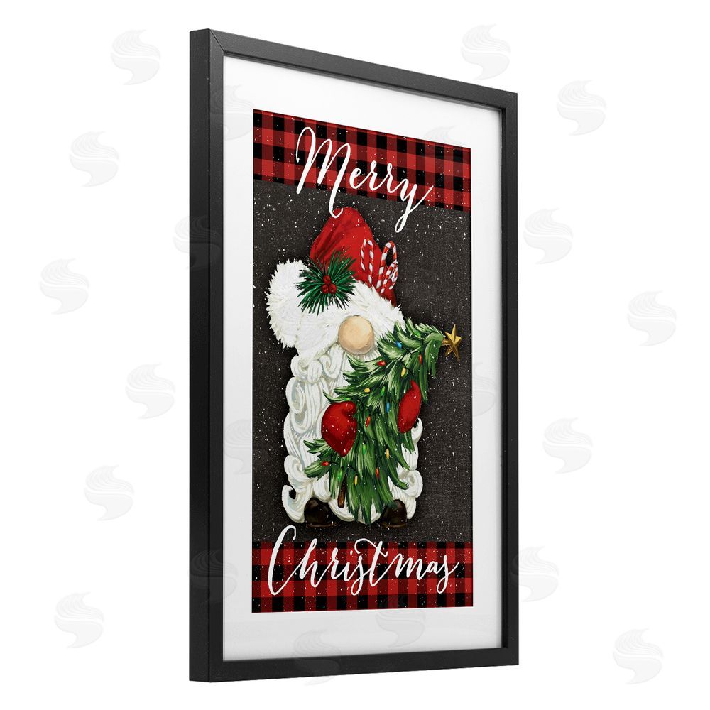 Dogwood Portfolio Merry Christmas Gnome & Plaid Black Framed Print Under Glass Art
