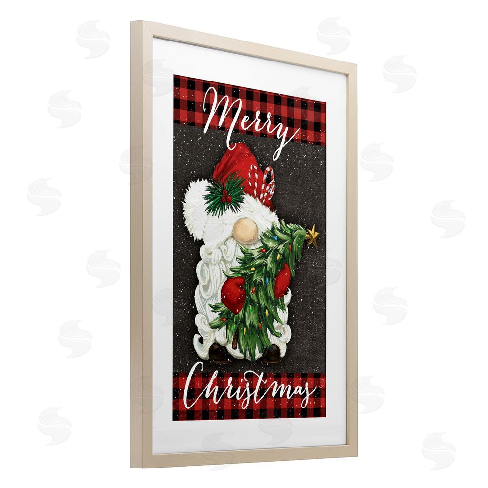 Dogwood Portfolio Merry Christmas Gnome & Plaid Birch Framed Print Under Glass Art