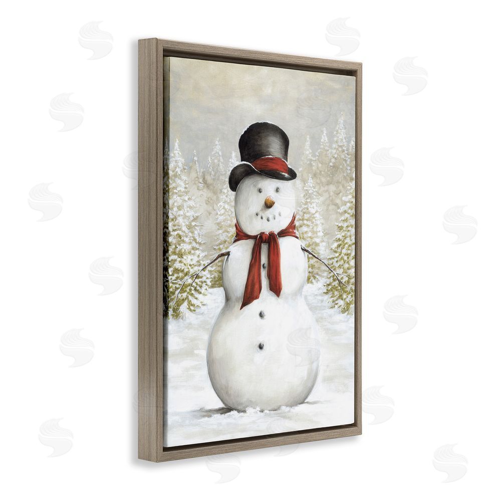Dogwood Portfolio Traditional Snowman in Clearing Brown Floating Frame Canvas Art Print
