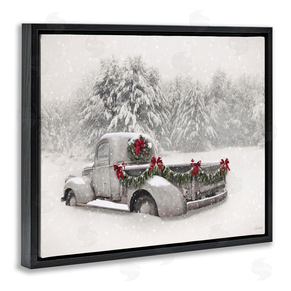 Lori Deiter Snowy White Antique Truck Black Floating Frame Canvas Wall Art Print