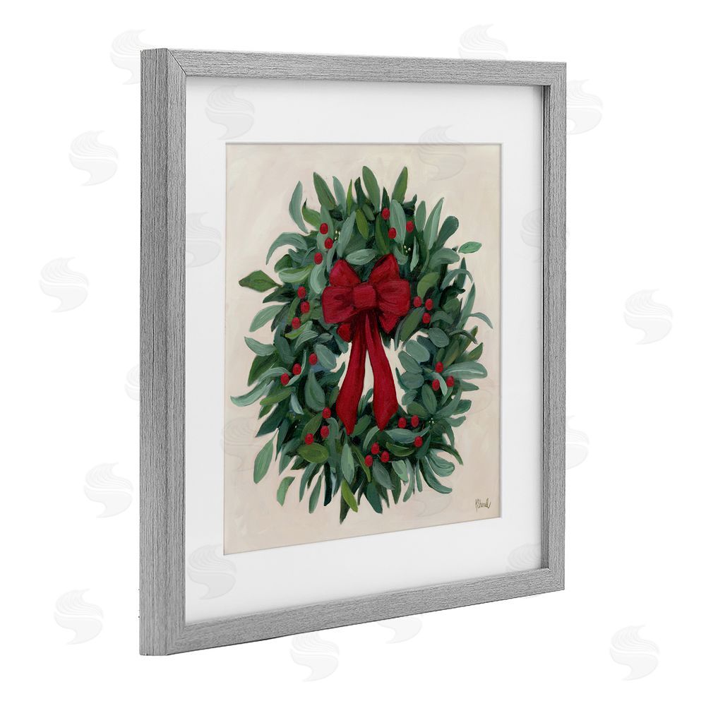 Kate Sherrill Ribbon Holly Wreath Gray Framed Print Under Glass Art