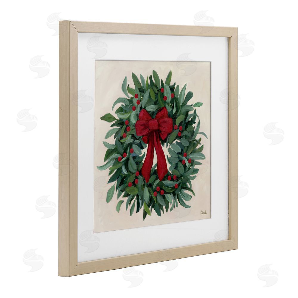 Kate Sherrill Ribbon Holly Wreath Birch Framed Print Under Glass Art