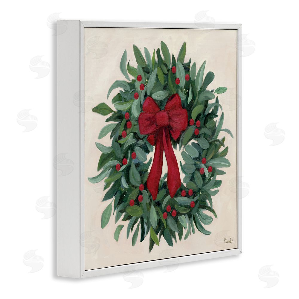 Kate Sherrill Ribbon Holly Wreath White Frame Giclee Art Print