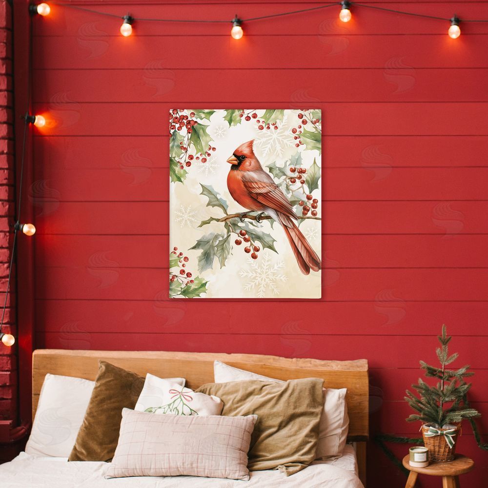 Nicole DeCamp Cardinal on Holly Branch Printed Wall Art in Room