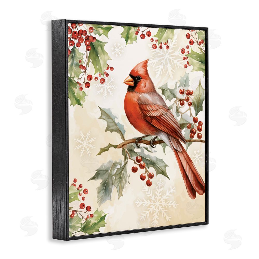 Nicole DeCamp Cardinal on Holly Branch Black Framed Giclee Art Print