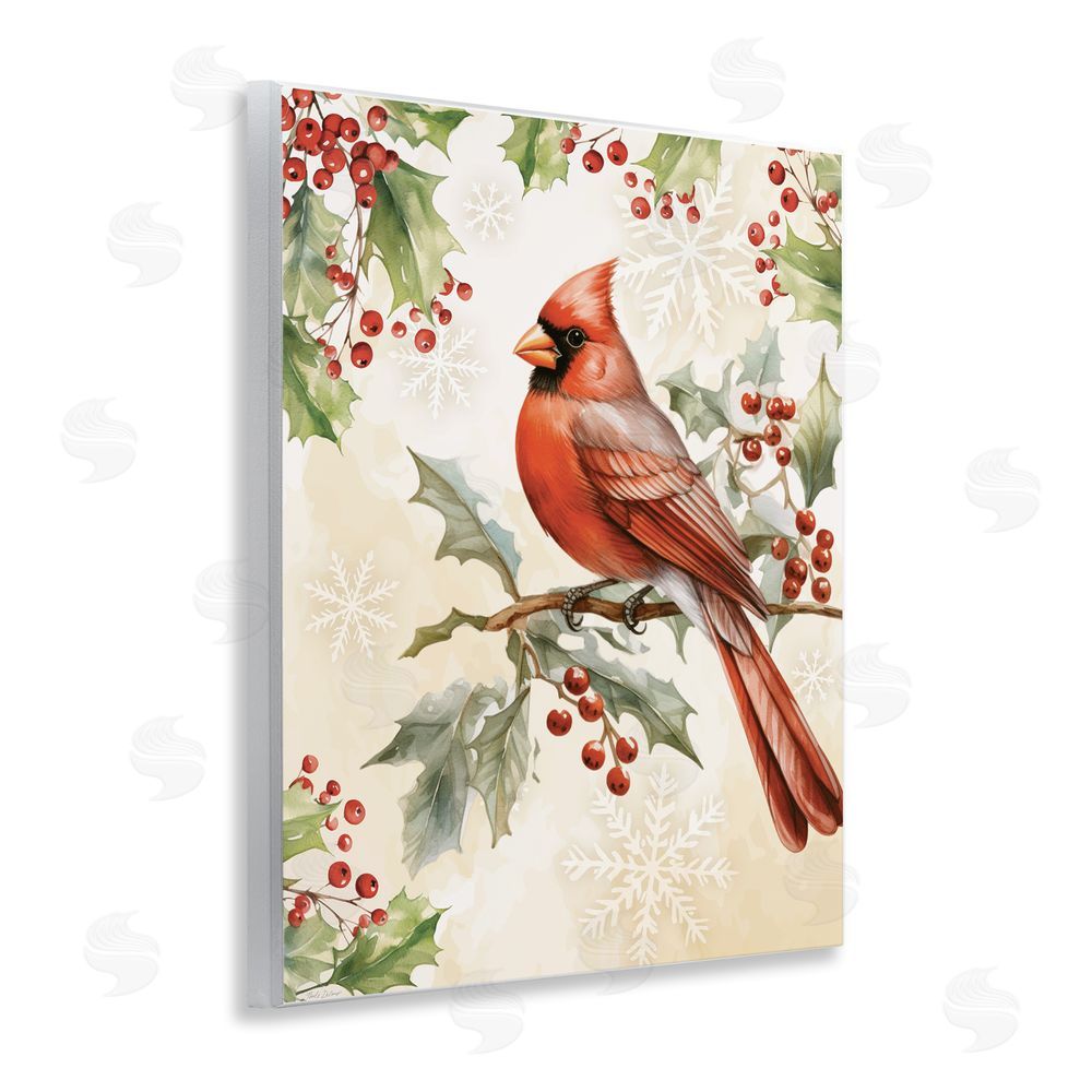 Nicole DeCamp Cardinal on Holly Branch Wall Plaque Art Print