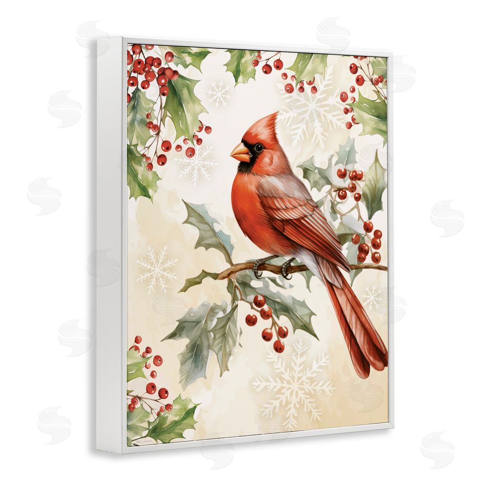 Nicole DeCamp Cardinal on Holly Branch White Frame Giclee Art Print