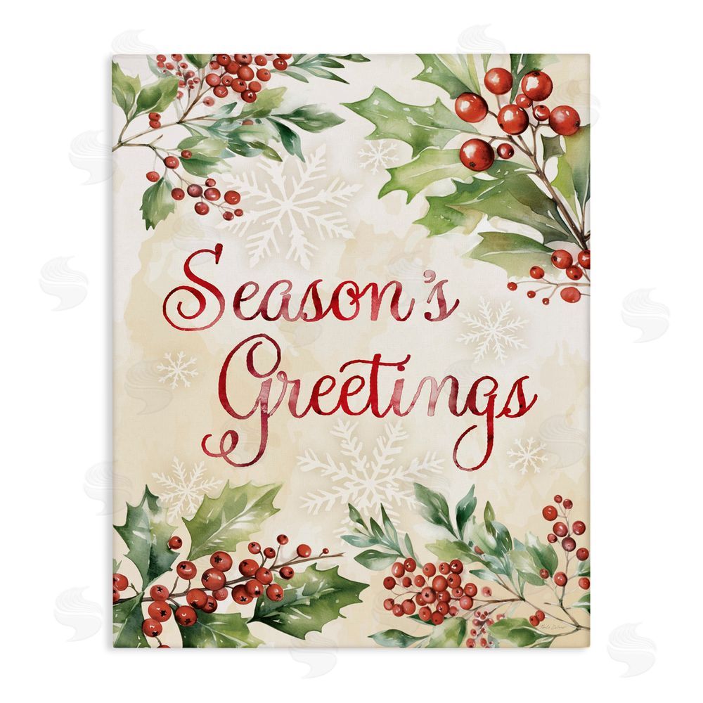 Nicole DeCamp Season's Greetings Holly Berries Canvas Wall Art Print