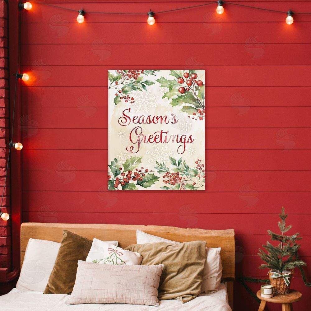 Nicole DeCamp Season's Greetings Holly Berries Printed Wall Art in Room