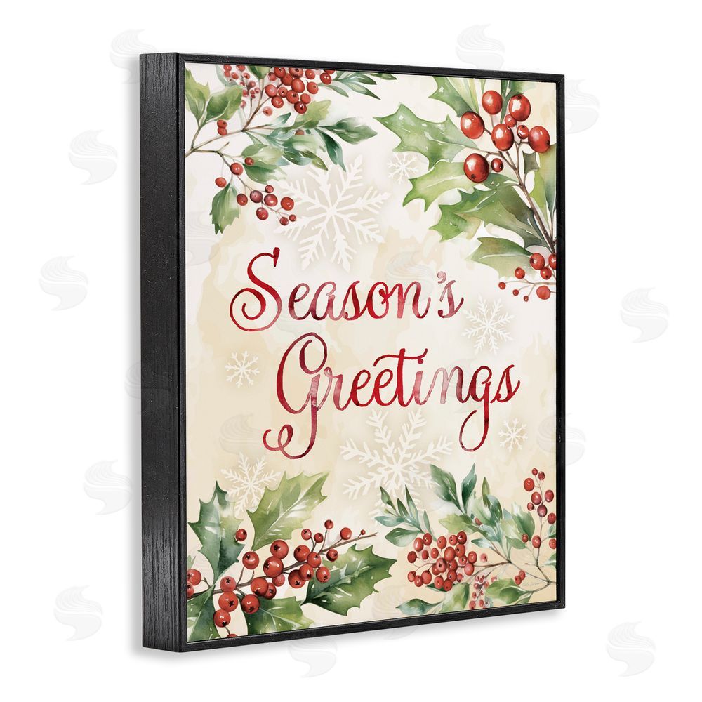 Nicole DeCamp Season's Greetings Holly Berries Black Framed Giclee Art Print