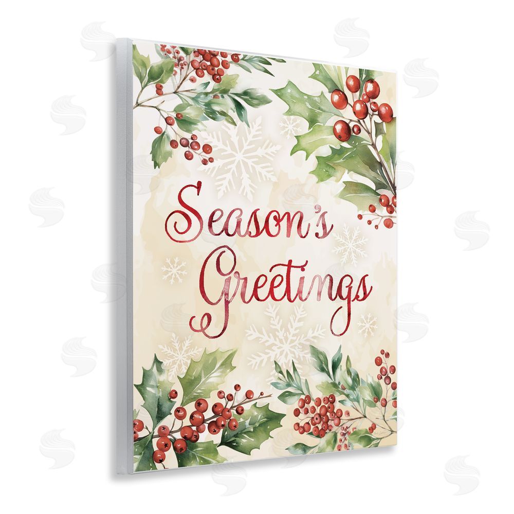 Nicole DeCamp Season's Greetings Holly Berries Wall Plaque Art Print