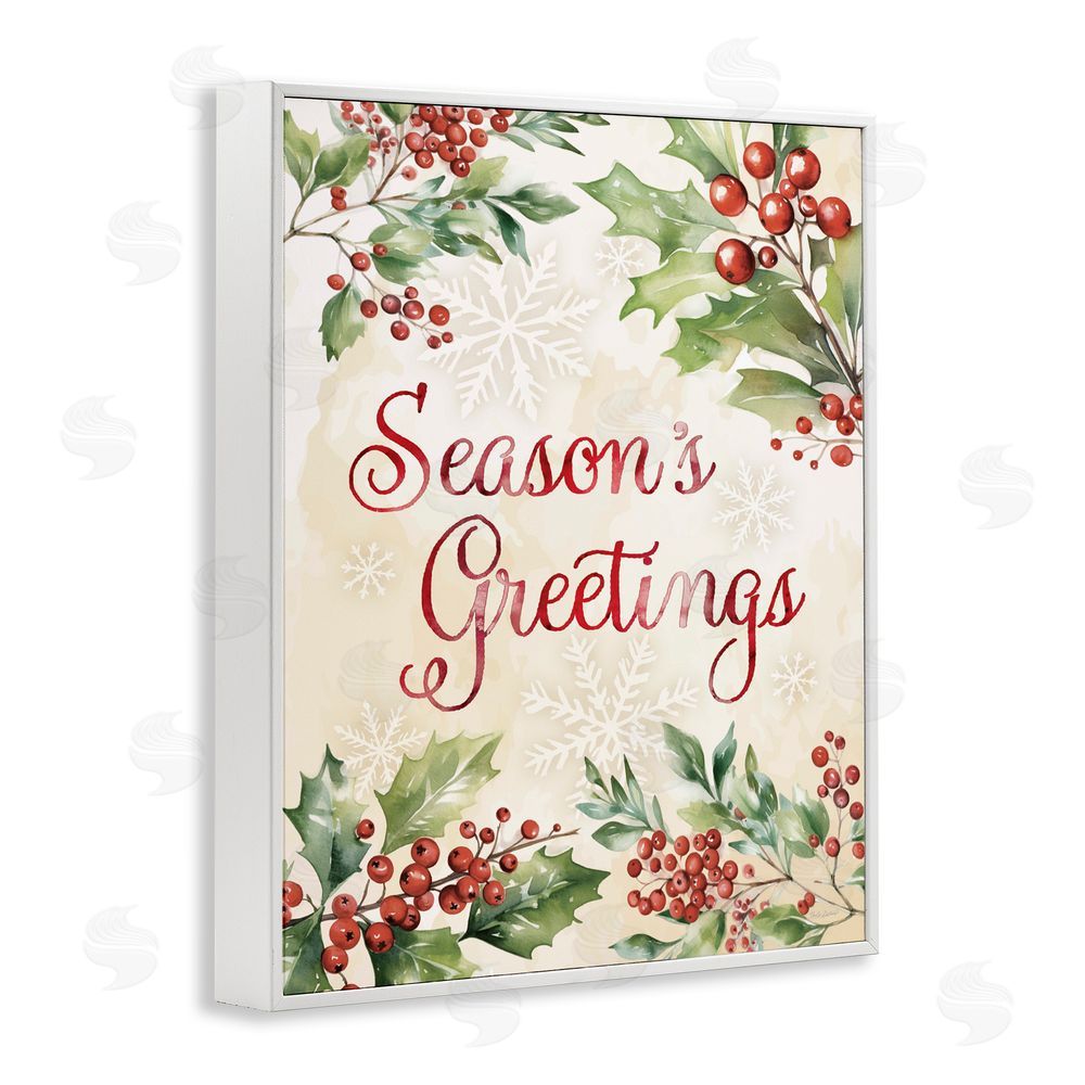 Nicole DeCamp Season's Greetings Holly Berries White Frame Giclee Art Print