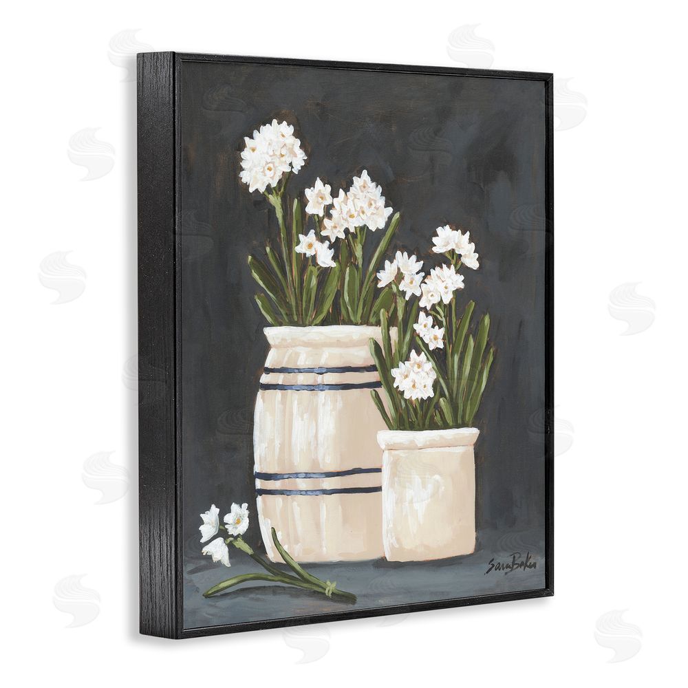 Sara Baker Vintage Crocks & Paperwhites Black Framed Giclee Wall Art Print