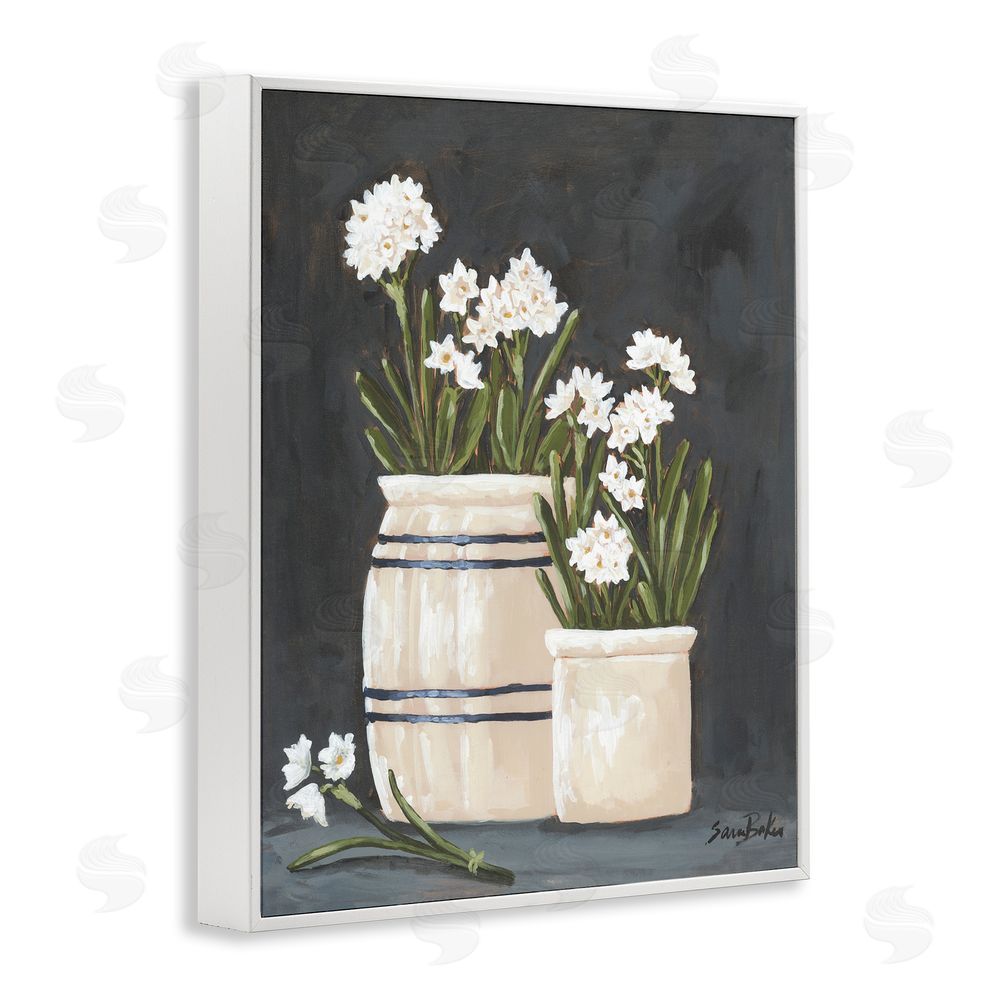 Sara Baker Vintage Crocks & Paperwhites White Framed Giclee Wall Art Print
