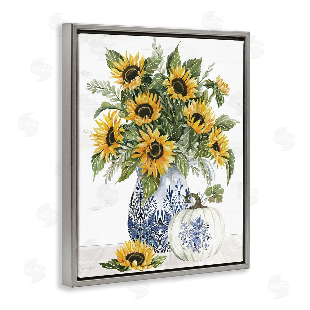 Cindy Jacobs Imperial Autumn Sunflowers Gray Floating Frame Canvas Wall Art Print